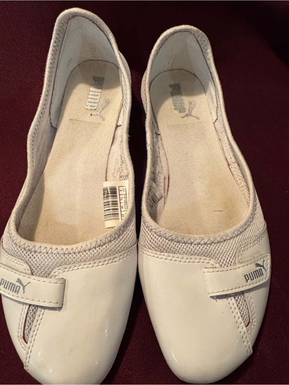 Y2K Puma Women’s White Slip-On Mesh & Patent Leather Ballet Flats - Size 7.5 - Picture 6 of 14
